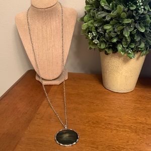 WHBM Abalone Pendant Necklace Silver Tone Metal